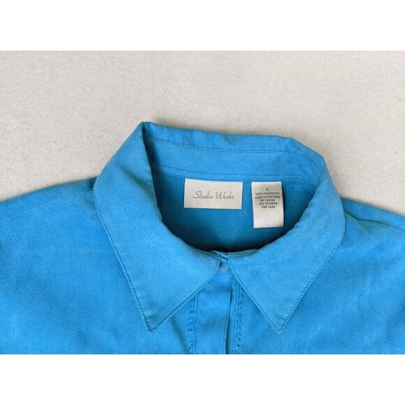 STUDIO WORKS - WOMEN'S BLUE SOFT MICROFIBER LONG SLEEVE BUTTON-UP TOP - SIZE S - Picture 4 of 6